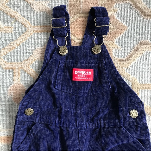 Vintage OshKosh B’gosh Sz 12 M Navy Blue Corduroy Vestbak Overalls Made in USA - Picture 2 of 16